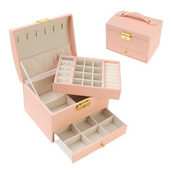 3 Layer Jewelry Box Jewelry Case Storage With Drawer Removable Jewelry Tray