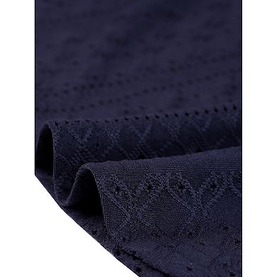 Women's Casual Jacquard Hollow Out Shirt Square Collar Long Sleeve Pullover Tops