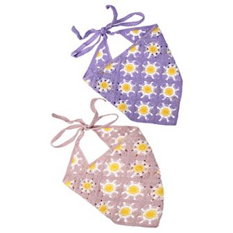 2 pc Crochet Bandanas Floral Crochet Head Scarf For Women Hair Styling Decor