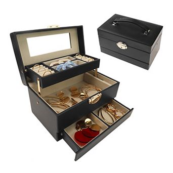 3 Layer Jewelry Box With Mirror Jewelry Case Storage Display Holder