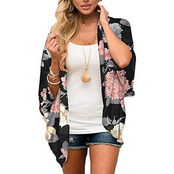 Women's Lightweight Summer Kimono Cardigan Cover Up In Leopard And Floral