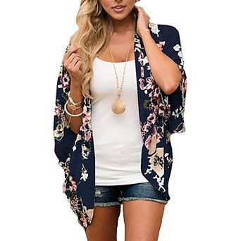 Women's Lightweight Summer Kimono Cardigan Cover Up In Leopard And Floral