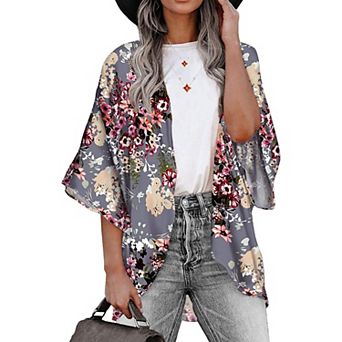 Women's Lightweight Summer Kimono Cardigan Cover Up In Leopard And Floral