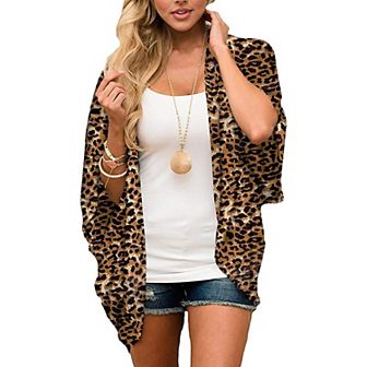 Women's Lightweight Summer Kimono Cardigan Cover Up In Leopard And Floral