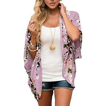 Women's Lightweight Summer Kimono Cardigan Cover Up In Leopard And Floral