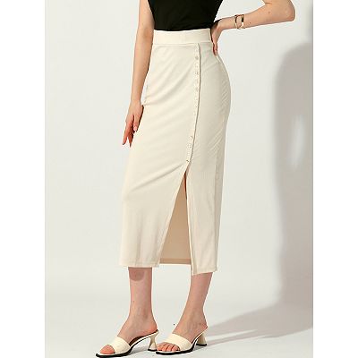 スカート COURREGES RIBBED KNIT PENCIL SKIRT WITH SLIT Courreges Snap-detailed Ribbed-knit Midi Skirt in Black | Lyst