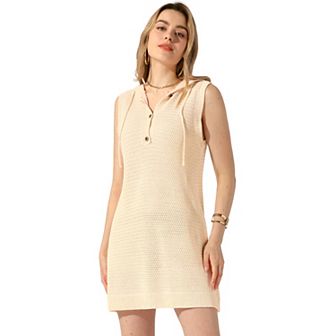 Women's Summer Sleeveless Hooded Dress Knitted Cover-up Casual Mini Tank Dresses