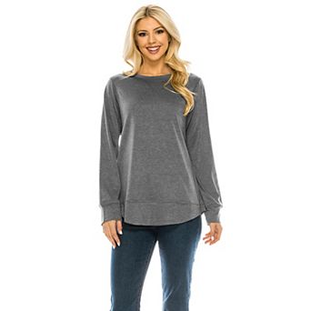 Haute Edition Women's Cross Stitch Loose Fit Long Sleeve Tee With Plus