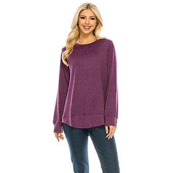 Haute Edition Women's Cross Stitch Loose Fit Long Sleeve Tee With Plus