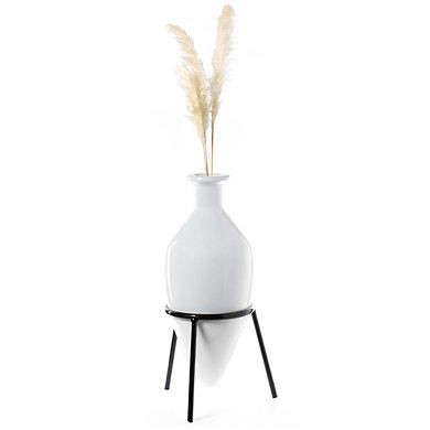 Old Fashioned Magnificent Amphora, Decorative Tall Vase on Slim Metal Tripod Stand.