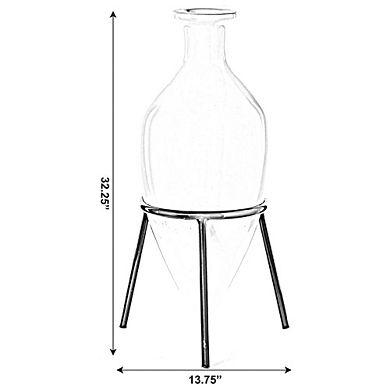 Old Fashioned Magnificent Amphora, Decorative Tall Vase on Slim Metal Tripod Stand.