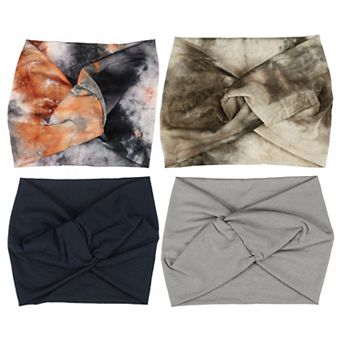 4 pc Bohemia Widening Knotted Headwrap For Women Blue Light Blue Assorted Color Black White