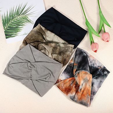 4pcs Bohemia Widening Knotted Headwrap For Women Blue Light Blue Assorted Color Black White