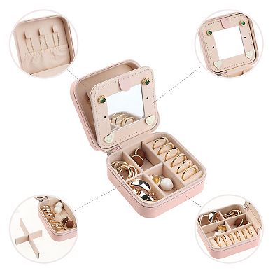 Mirror Portable Travel Jewelry Organizer Case Storage with Mirror and Initial