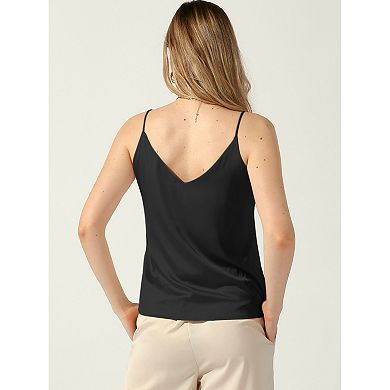 Women's Silk Satin Tank Tops V Neck Camisole Spaghetti Strap Top Summer Basic Blouse