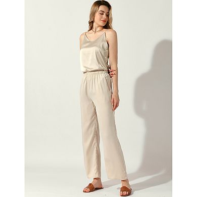 Women's Silk Satin Tank Tops V Neck Camisole Spaghetti Strap Top Summer Basic Blouse