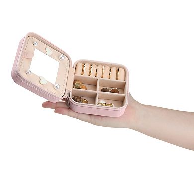 Travel Jewelry Box With Mirror Mini Portable Jewelry Organizer Case Storage Display Holder