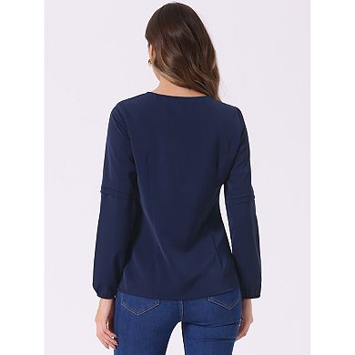 Women's Work Tops Chiffon Shirt Long Sleeve Keyhole Neck Elegant Blouse