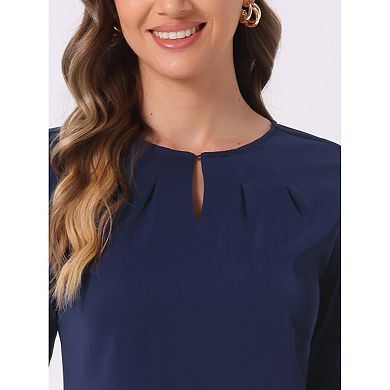 Women's Work Tops Chiffon Shirt Long Sleeve Keyhole Neck Elegant Blouse