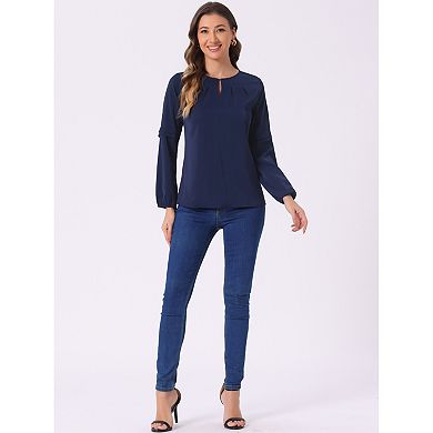 Women's Work Tops Chiffon Shirt Long Sleeve Keyhole Neck Elegant Blouse