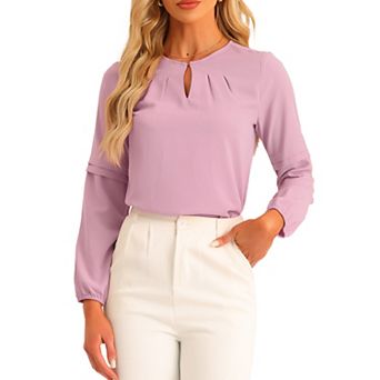 Women's Work Tops Chiffon Shirt Long Sleeve Keyhole Neck Elegant Blouse