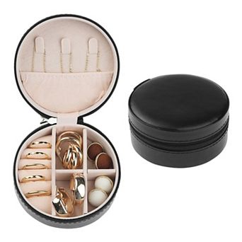 Travel Jewelry Box Gifts Small Round Portable Pu Leather Jewelry Organizer Case Storage