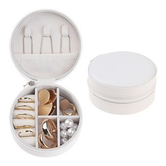 Travel Jewelry Box Gifts Small Round Portable Pu Leather Jewelry Organizer Case Storage