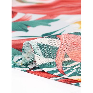 Tropical Leaves Top For Women's Short Sleeve Semi-sheer Crop Top