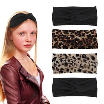 4 pc Wide Headbands Twisted Knot Headbands Elastic Non-slip Headbands For Women Black White Yellow