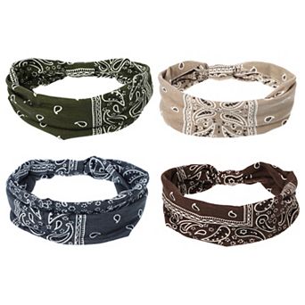 4 pc Wide Headbands Twisted Knot Wide Headbands Non-slip Headbands For Women Beige Brown Green Gray