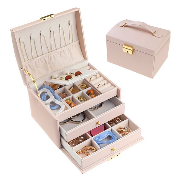 3 Layer Jewellery Box Jewellery Organizer Storage Display Holder With Drawer - Light Pink (ONE SIZE)