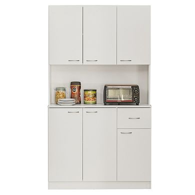 Kitchen Pantry Storage Cabinet With Drawer, Doors And Shelves