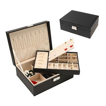 2 Layer Jewelry Box For Girl Women Birthday Gifts Pu Leather Jewelry Organizer Case