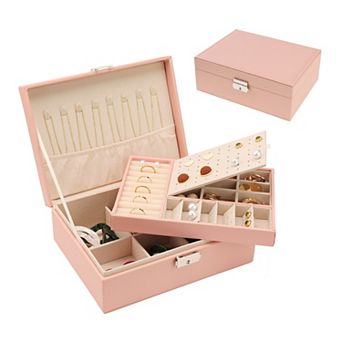 2 Layer Jewelry Box For Girl Women Birthday Gifts Pu Leather Jewelry Organizer Case