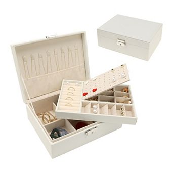 2 Layer Jewelry Box For Girl Women Birthday Gifts Pu Leather Jewelry Organizer Case