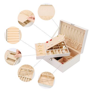 Jewelry Box For Women 2 Layer Large Pu Jewelry Storage For Earrings