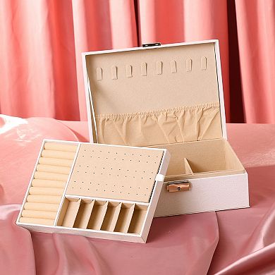 Jewelry Box For Women 2 Layer Large Pu Jewelry Storage For Earrings
