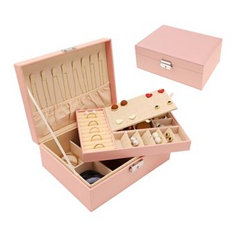 Jewelry Box For Women 2 Layer Large Pu Jewelry Storage For Earrings