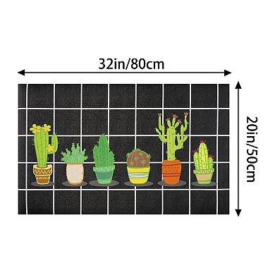 1pc Cactus Kitchen Rug, Summer Farmhouse Decorations Black Pattern Runner Rugs 20" X 32"