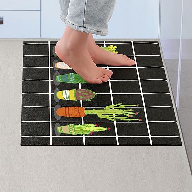 1pc Cactus Kitchen Rug, Summer Farmhouse Decorations Black Pattern Runner Rugs 20" X 32"