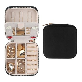 Travel Jewelry Box With Mirror Small Plush Velvet Jewelry Case Storages