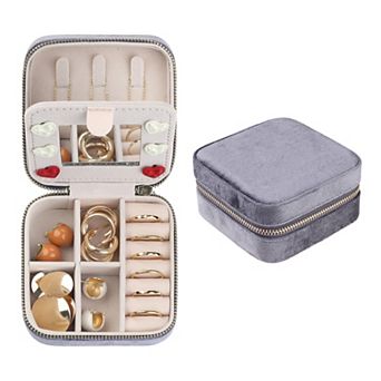 Travel Jewelry Box With Mirror Small Plush Velvet Jewelry Case Storages