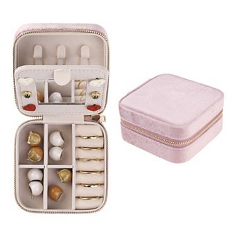 Travel Jewelry Box With Mirror Small Plush Velvet Jewelry Case Storages
