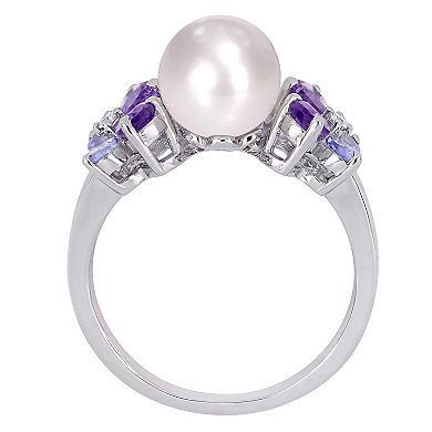 Stella Grace Sterling Silver Diamond Accent, Tanzanite, Amethyst & Freshwater Cultured Pearl Earrings & Ring Set