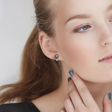 Stella Grace Sterling Silver Swiss Blue Topaz & Black Tahitian Cultured Pearl Stud Earrings
