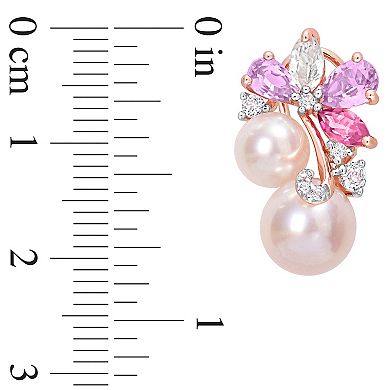 Stella Grace 18k Rose Gold Over Silver Multi-Gemstone & Pink Freshwater Cultured Pearl Cluster Earrings
