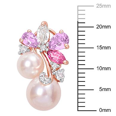 Stella Grace 18k Rose Gold Over Silver Multi-Gemstone & Pink Freshwater Cultured Pearl Cluster Earrings