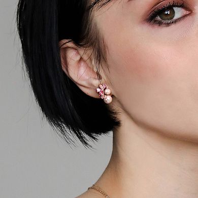 Stella Grace 18k Rose Gold Over Silver Multi-Gemstone & Pink Freshwater Cultured Pearl Cluster Earrings