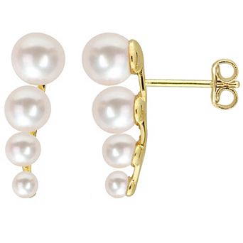 Stella Grace 18k Gold Over Silver Freshwater Cultured Pearl Graduated Stud Earrings