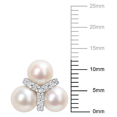 Stella Grace Sterling Silver White Topaz & Freshwater Cultured Pearl Floral Stud Earrings
